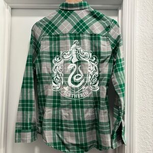 Harry Potter Slytherin Plaid Girls Woven Button-Up